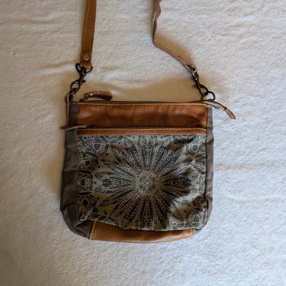 Myra Bag Upcycled Canvas & Leather Flower Crossbody Bag – Boho